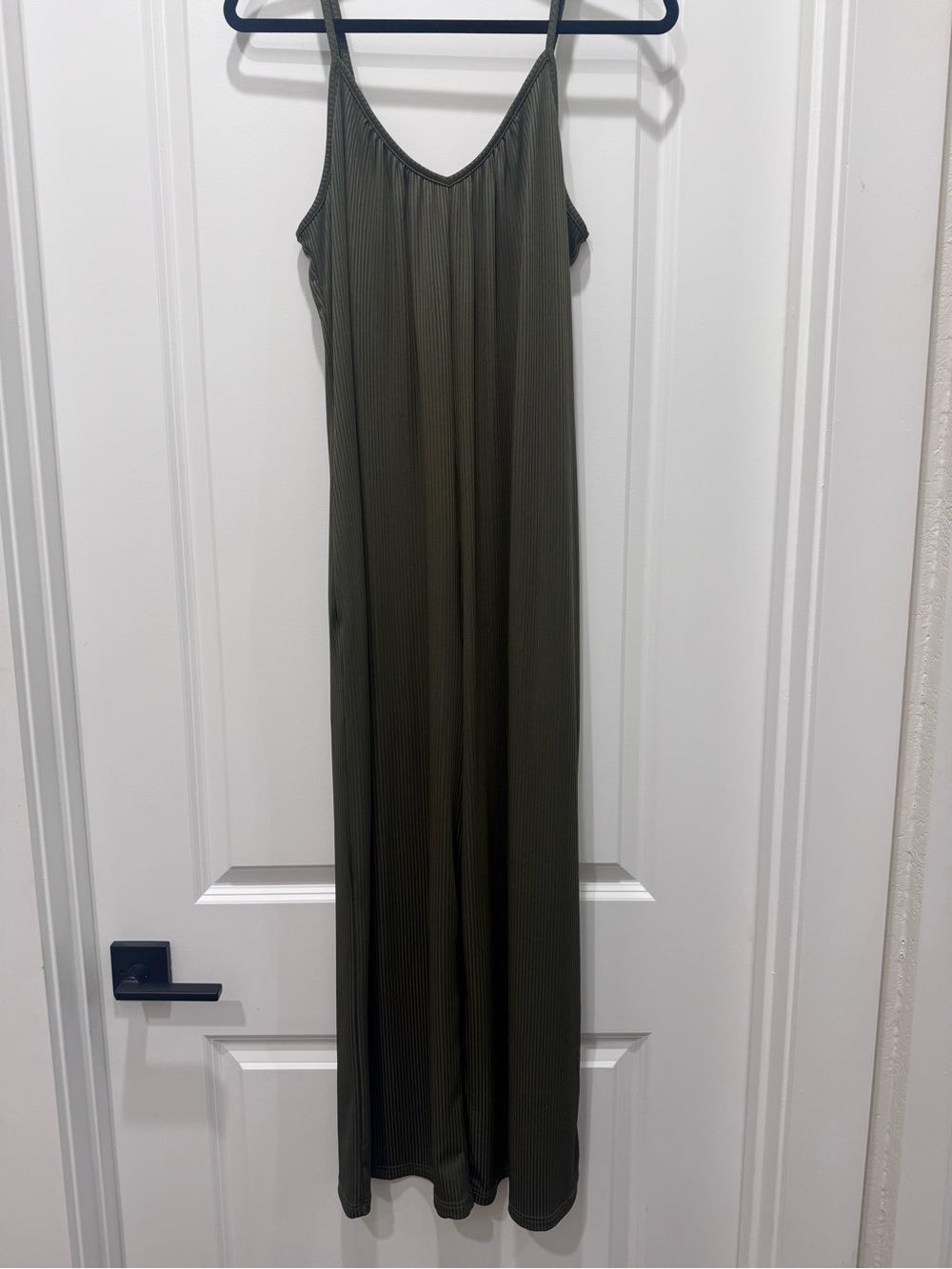 Sleek Olive Maxi Slip Jumpsuit with Spaghetti Straps